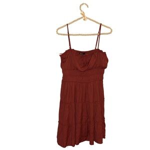 Trixxi Rust Tiered Smocked Mini Dress with Spaghetti Straps